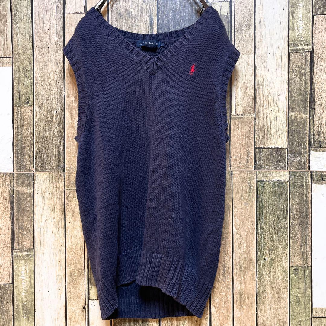 {90 period that time thing }Ralph Lauren navy blue * knitted M made in Japan 