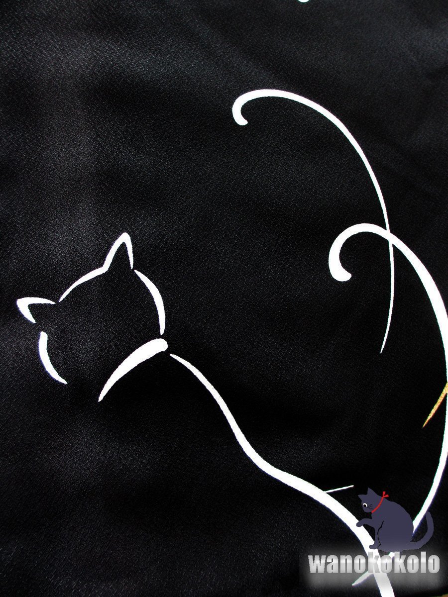 【和の志】洗える着物◇単衣・小紋◇Mサイズ◇黒系・猫の抽象柄◇HHM_238の画像2