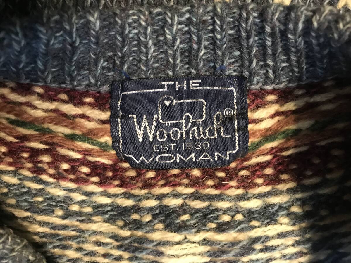 古着 Woolrich ウールリッチ 長袖 ノルディック セーター レディース 90s ロパペイサ バーズアイ クルーネック 紺他 ネイビー Wool rich_画像3