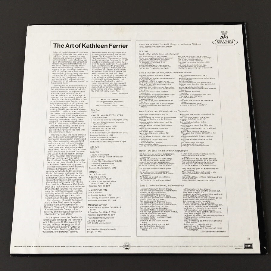 [h13]/ 米盤 LP /『キャスリーン・フェリア / The Art Of Kathleen Ferrier』/ 60203_画像2