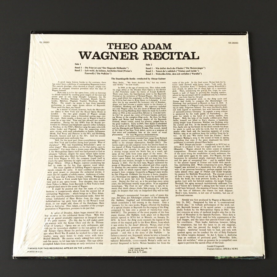 [i27]/ 英盤 LP /『テオ・アダム / ワーグナー・リサイタル / Theo Adam / Wagner Recital』/ OS 26093の画像2