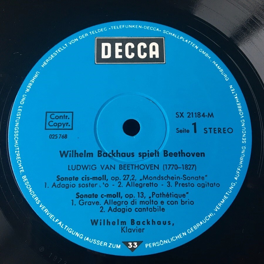 [c38]/ 独盤 LP /『ベートーヴェン：月光、悲愴、熱情 / バックハウス / Wilhelm Backhaus / Beethoven』/ DECCA SX 21184-M_画像5