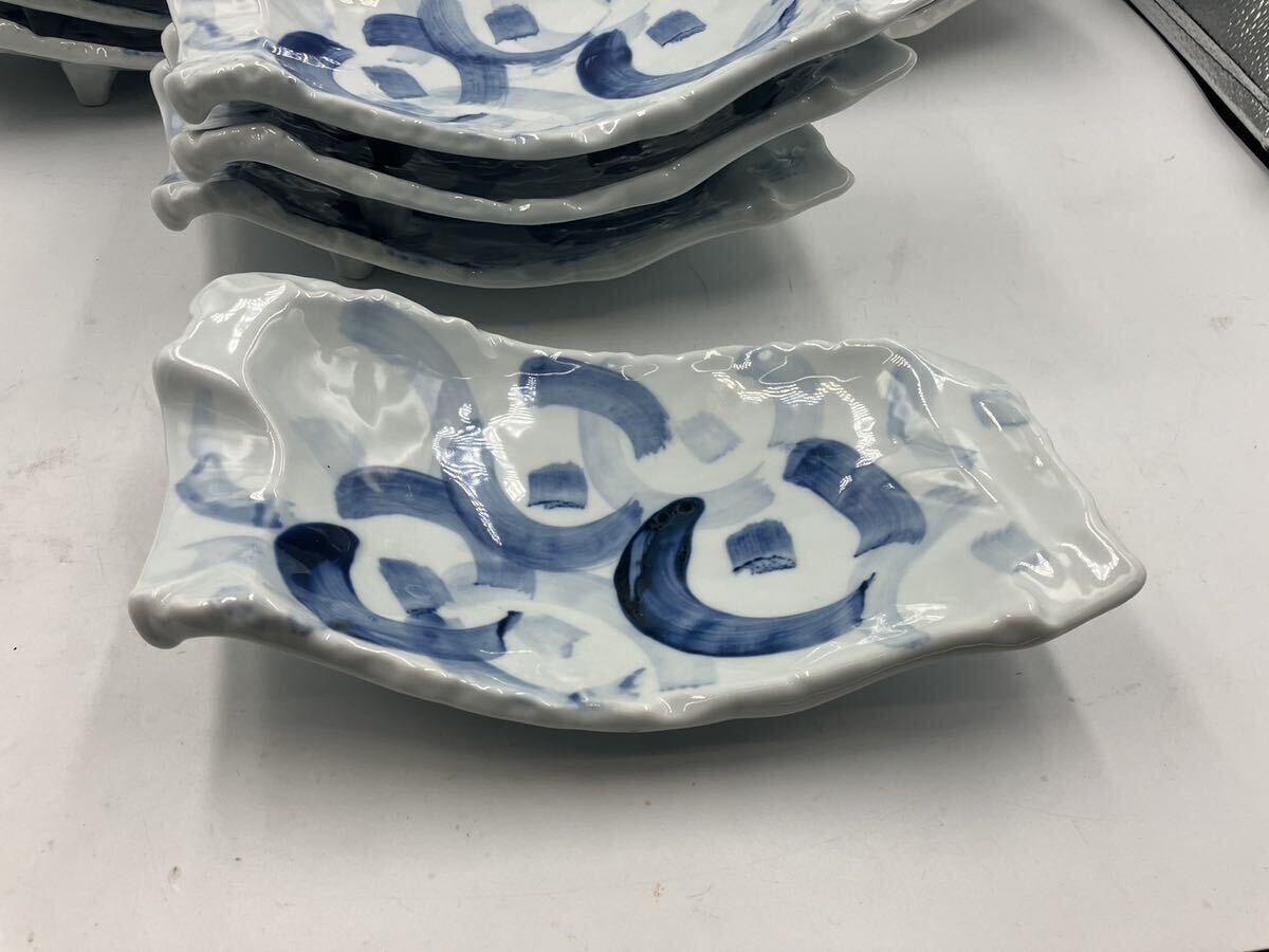  blue and white ceramics deformation plate 10 customer 10 sheets Japan cooking . stone cooking sashimi plate . thing plate . size plate this limit 