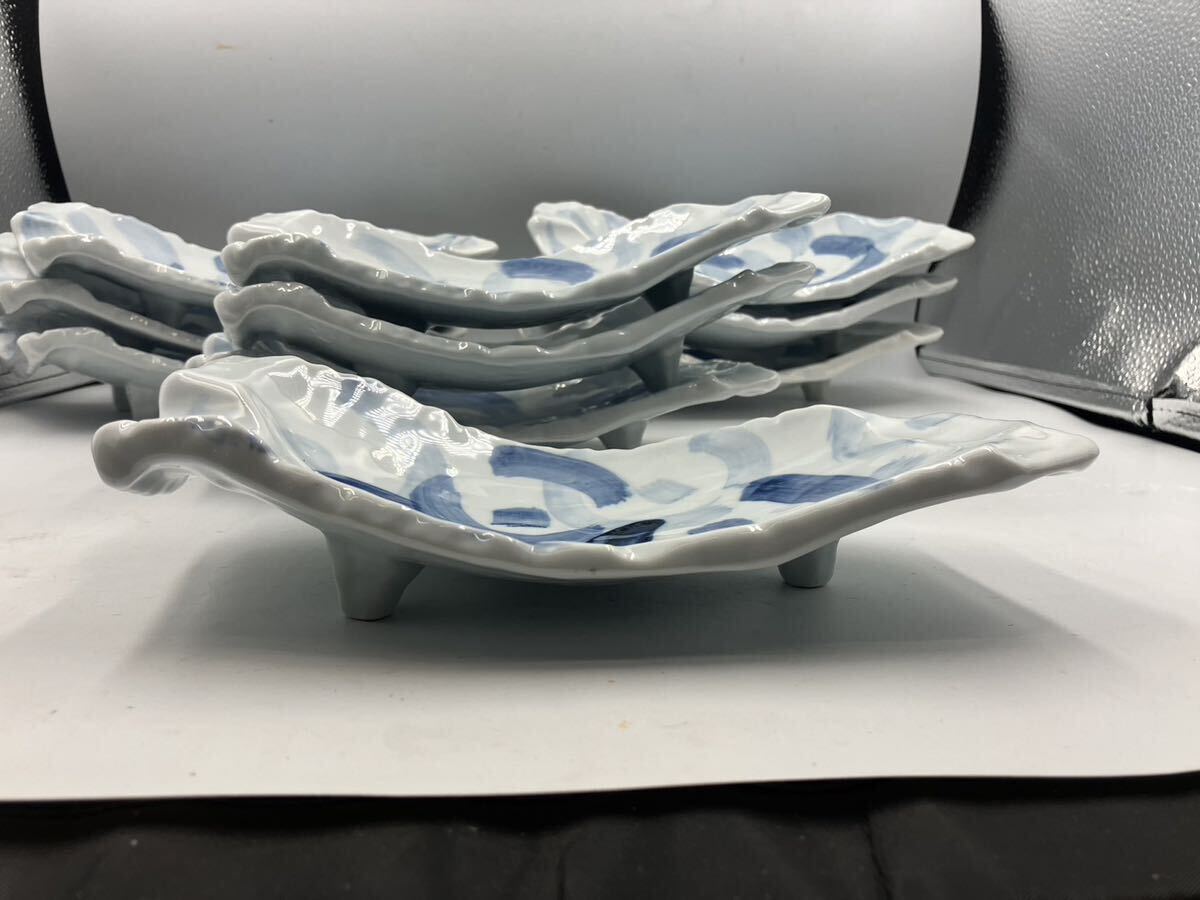  blue and white ceramics deformation plate 10 customer 10 sheets Japan cooking . stone cooking sashimi plate . thing plate . size plate this limit 