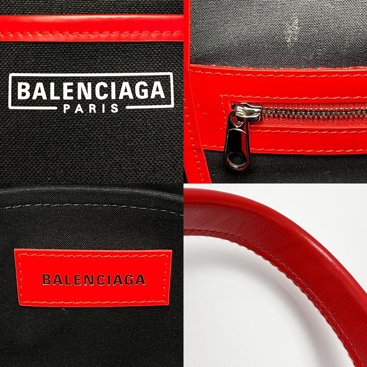 ** BALENCIAGA Balenciaga Mini большая сумка 671402 черный × красный парусина женский немного царапина . загрязнения есть 