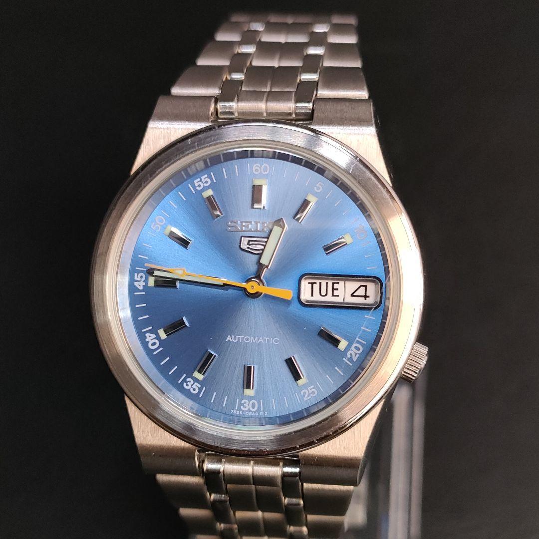 美品【稼働品】SEIKO5　セイコーファイブ 7S26　ブルー　シルバー自動巻き_画像2