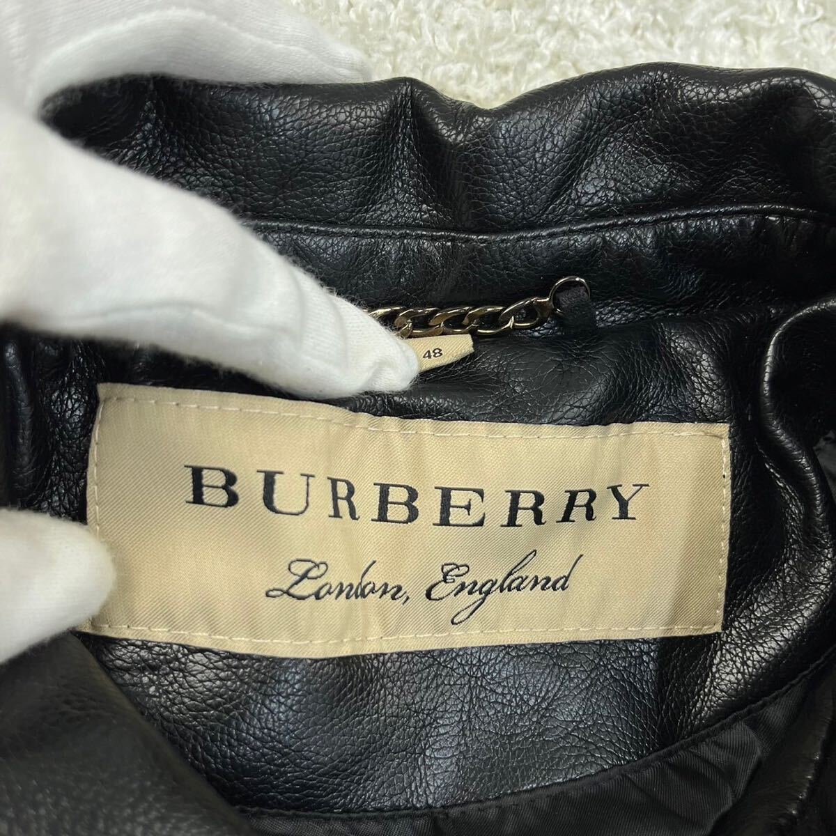【極美品】Burberry London バーバリー ロンドン ライダース レザー ジャケット 48 Lサイズ ブラック ブルゾン 未使用品 タグ付きの画像3