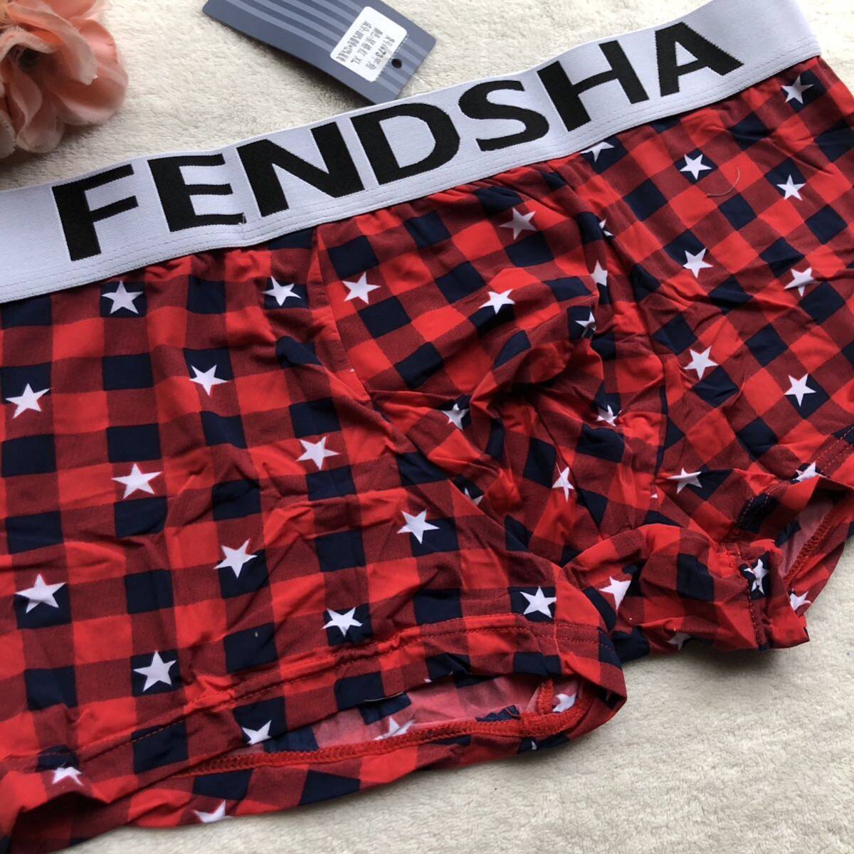 新品 メンズ　XXXLサイズ　FENDSHA 触り心地超いい　レッド　スター　チェック　スプラッシュ　ボクサーパンツ ボクサー ボクサーブリーフ_画像2