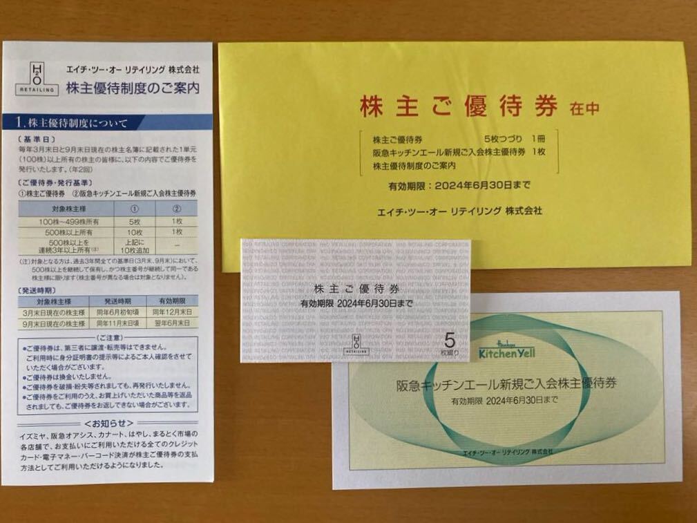 【送料無料】エイチ・ツー・オー リテイリング 株主優待券 5枚 2024年6月30日まで　H2Oリテイリング_画像1