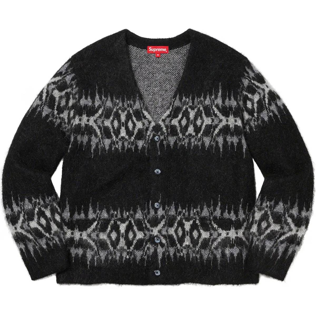 ☆ 22FW Supreme シュプリーム Abstract Stripe Cardigan アブストラクト ストライプ カーディガン モヘヤ モヘア ニット 黒M(未使用)MSD_参考画像