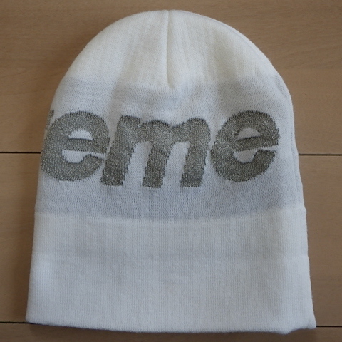 ☆ 18FW Supreme シュプリーム Big Logo Beanie ビッグロゴ ビーニー ニットキャップ 3M リフレクター ロゴ (ホワイト白)MSE_画像8