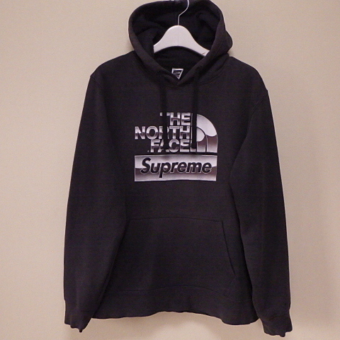 ☆ 18SS Supreme シュプリーム The North Face Metallic Logo Hooded Sweatshirt ノースフェイス メタリック ロゴ スウェット パーカー 黒M_画像2