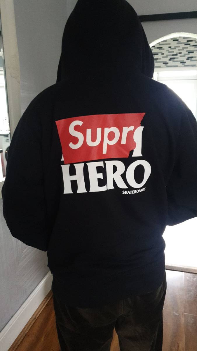 ☆ 14SS Supreme シュプリーム ANTIHERO Zip Up Hooded Sweatshirt アンタイヒーロー スウェット ジップ パーカー anti hero (黒S)MSR_画像1
