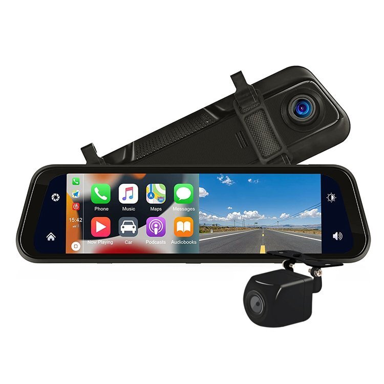 9.66インチ ミラー型ドライブレコーダー 簡単タッチスクリーン操作 Apple CarPlay/Android Auto対応 バックカメラ付属 TWDRM966
