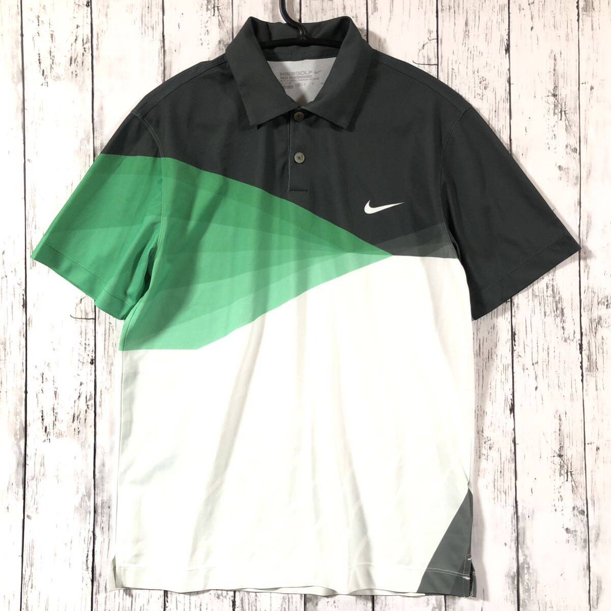 【NIKE GOLF】ナイキ ゴルフ 半袖 シャツ メンズ S ホワイト×グリーン系 送料込み！