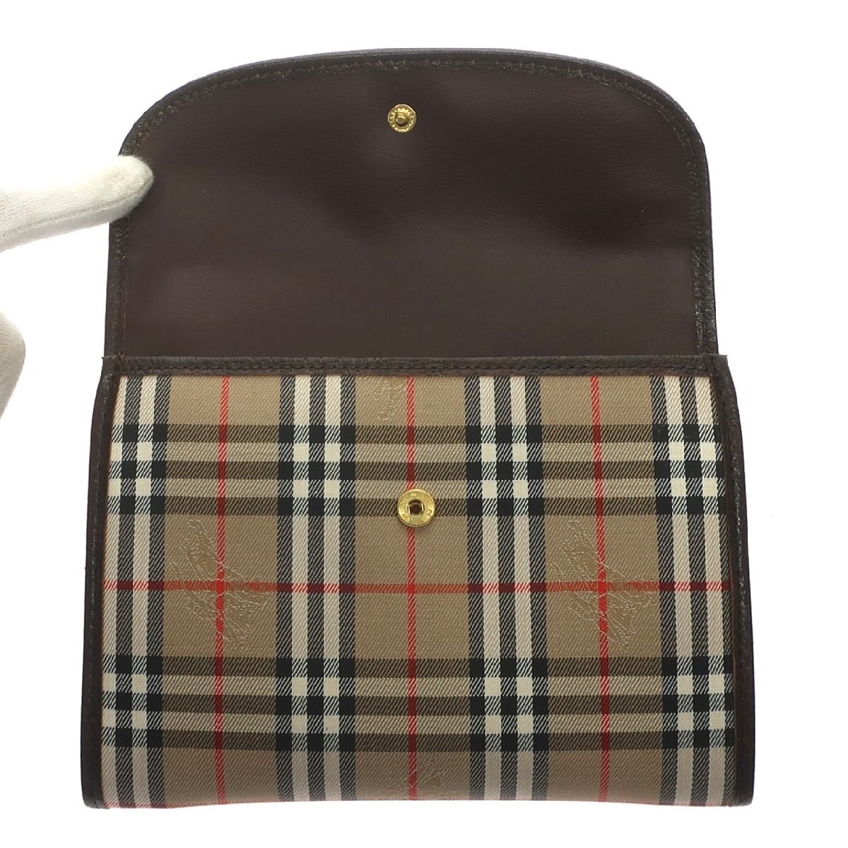 1円スタート 美品 BURBERRY バーバリー キャンバス ポーチ ノバチェック ブランドロゴ 小物入れ レザー ブラウン ベージュ レディース_画像6