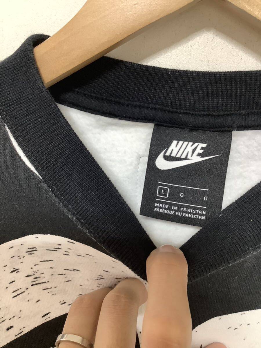 shi1324 NIKE Nike общий рисунок тренировочный футболка женский L черный / белый Logo принт короткий длина обратная сторона ворсистый 
