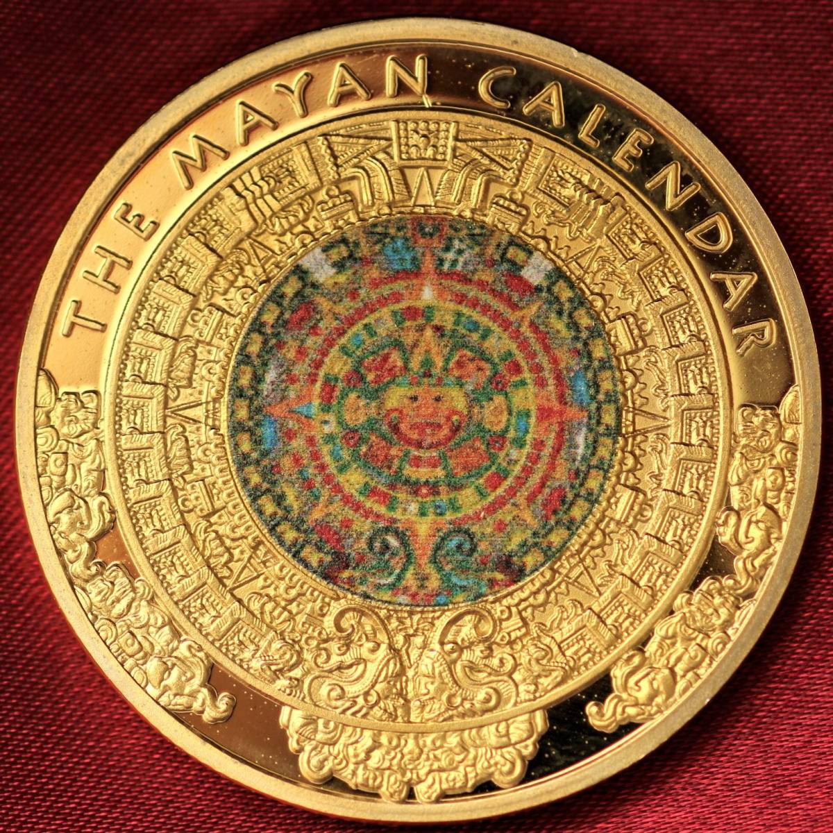 アステカ マヤ 金貨 メキシコ マヤ文明 カレンダー 記念メダル 美品 メダル 24KGP 金 ゴールド コイン_画像3
