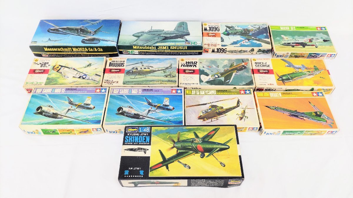 T1587 未組立 戦闘機 プラモデル まとめ売り TAMIYA タミヤ Hasegawa ハセガワ ダッソー ミラージュIIIC メッサーシュミットMe109G_画像1