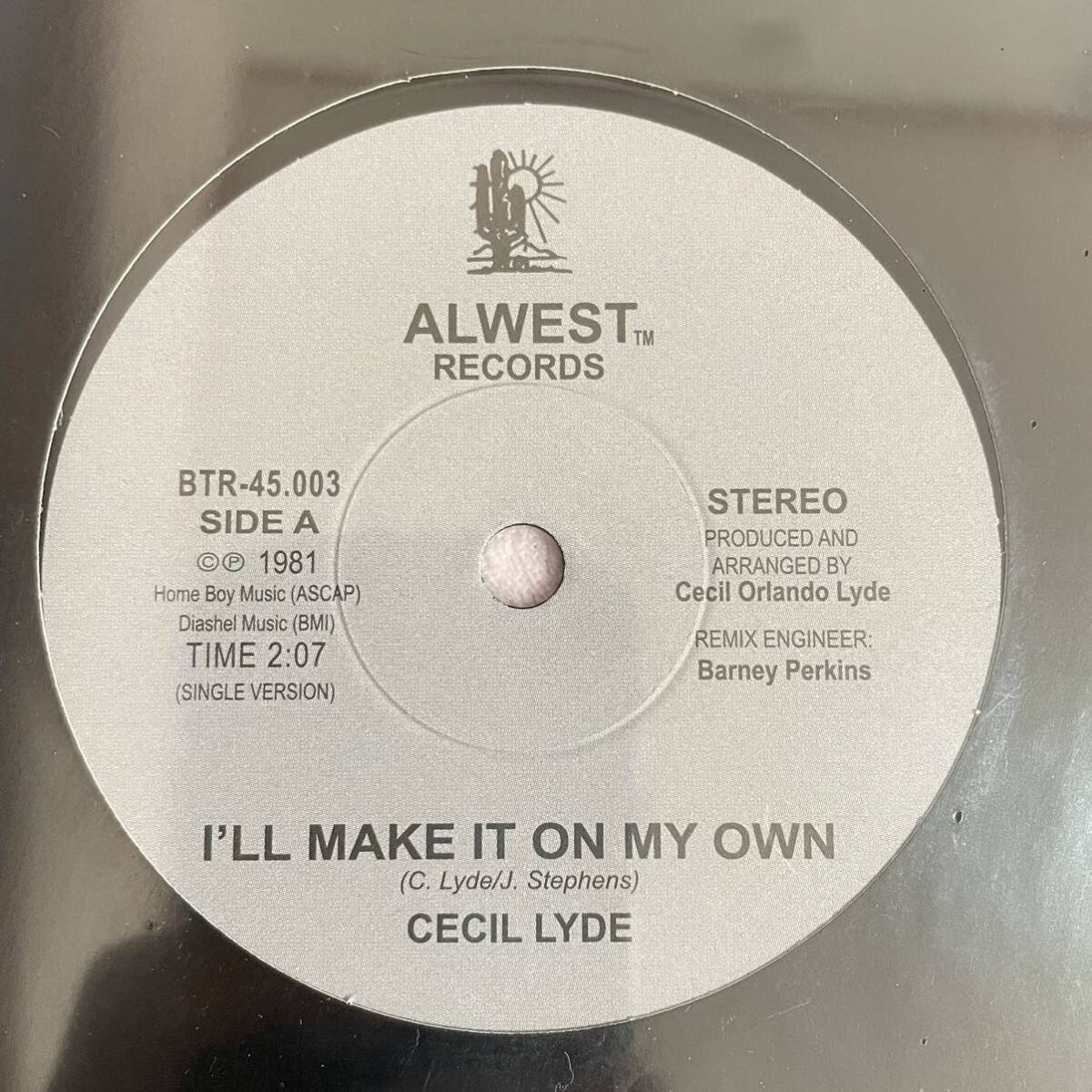 【希少 7inch】即決新品【CECIL LYDE I'LL MAKE IT ON MY OWN】EP レコード BTR45003 boogie free soul groovy funk aor disco koco muro_画像1