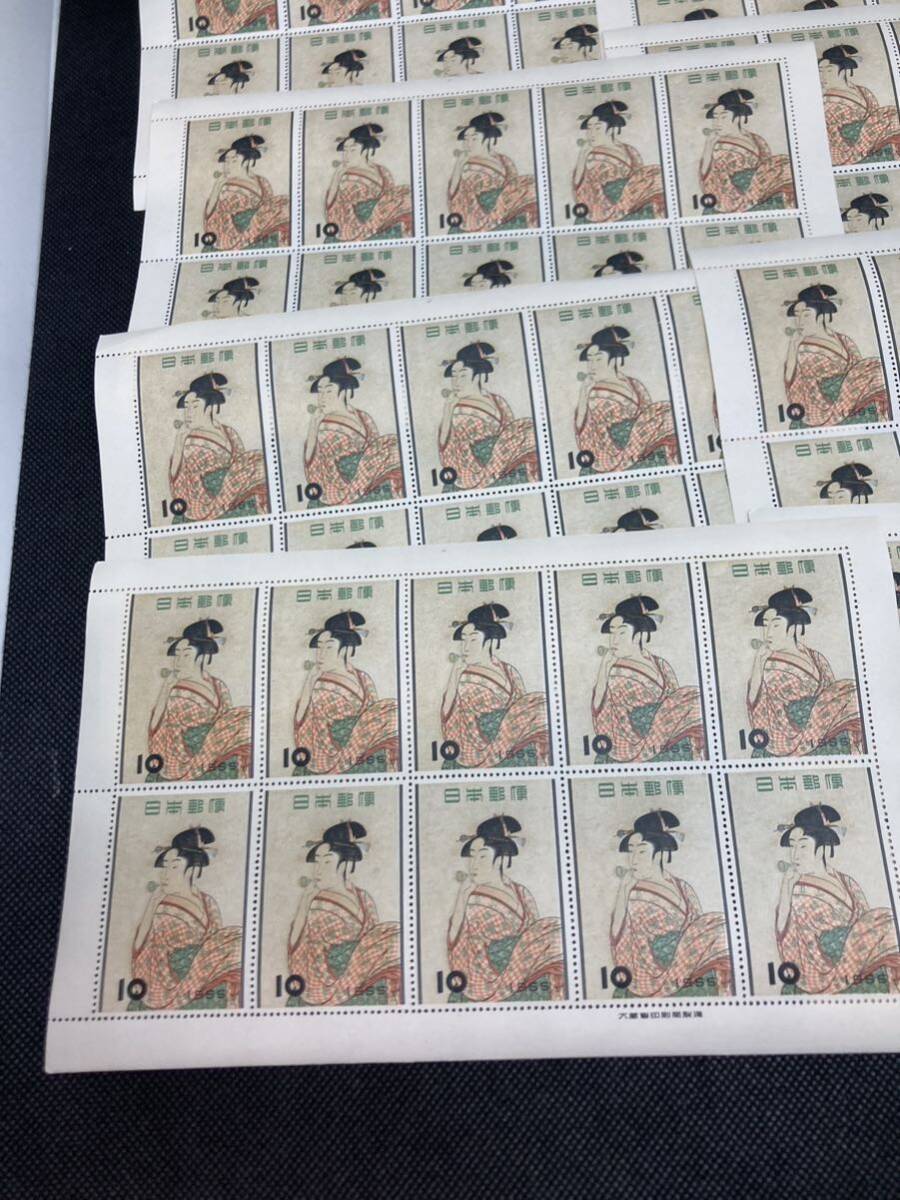希少◇日本切手　1955年　切手趣味週間　ビードロを吹く娘　未使用　シート計8枚◇美品_画像3