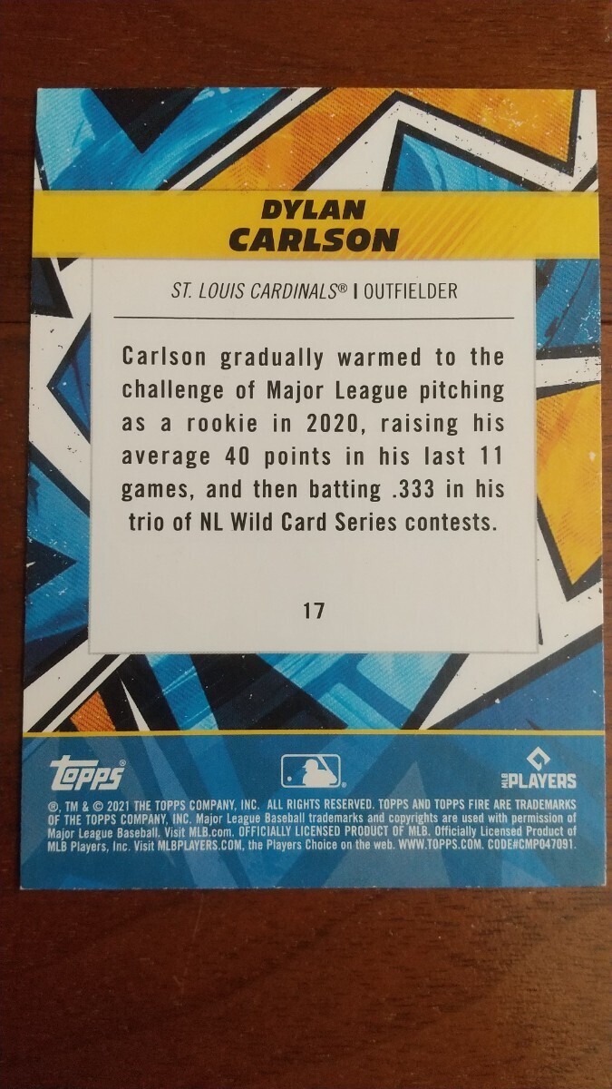 Topps MLB 2021 Fire 17 Dylan Carlson セントルイス・カージナルス_画像2