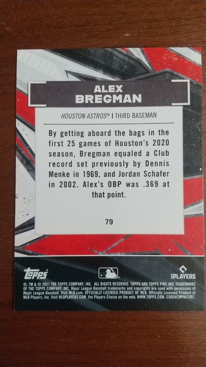 Topps MLB 2021 Fire 79 Alex Bregman ヒューストン・アストロズ_画像2