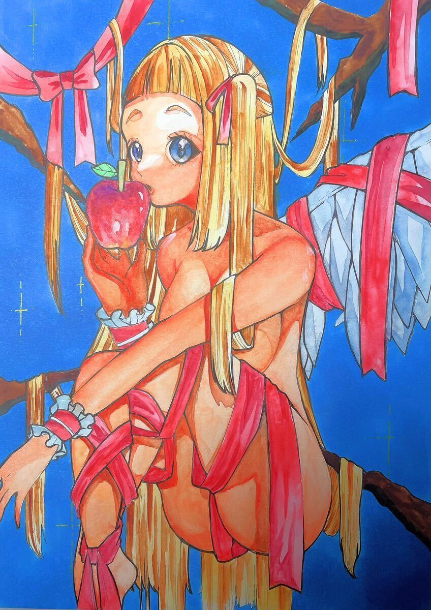 ◎オリジナルイラスト◎B5◎天使◎リボン◎女の子◎原画◎手描きイラスト◎