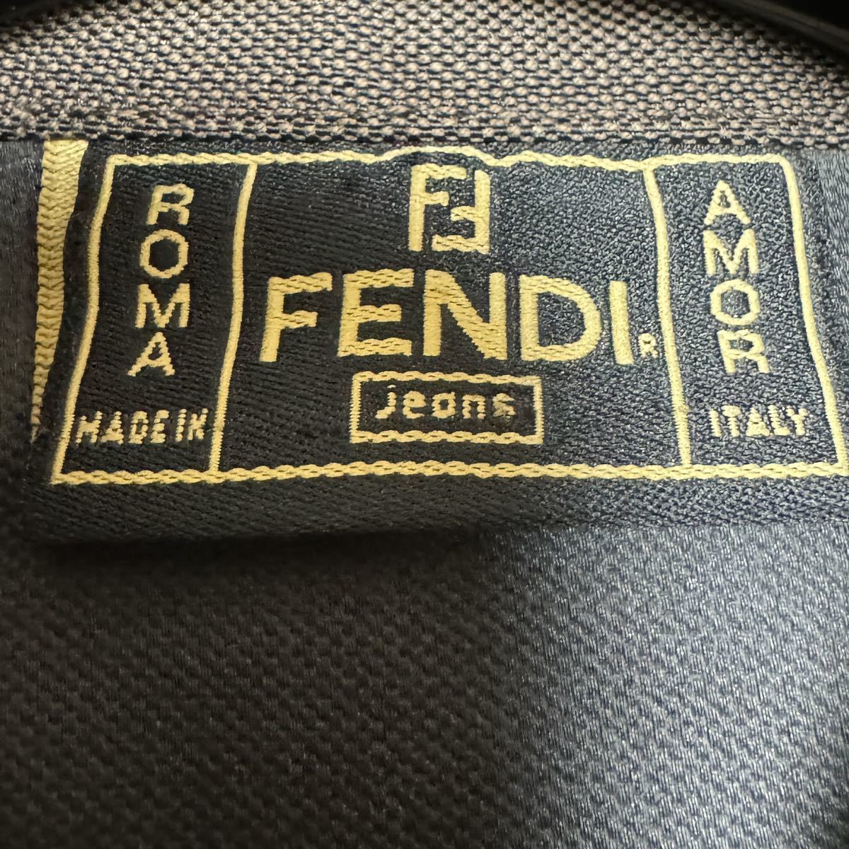 FENDI メンズジャケット　ヴィンテージ ステンカラー ロゴ FFゴールド金具 ジップアップ M相当_画像4