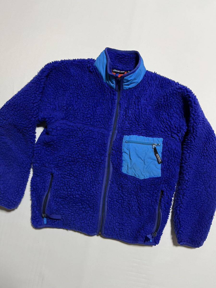 ★89年製 80s USA製 Patagonia 初期 メンズ M レトロパイルカーディガン ヴィンテージ フリースジャケット アメリカ製 コバルトブルー の画像1