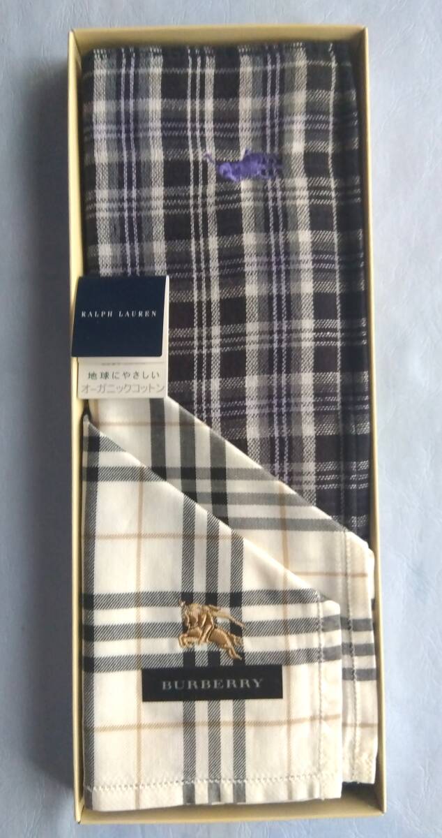 ◆BURBERRY バーバリー ハンカチ　＆ RALPH LAUREN　ラルフローレン タオルハンカチ　セット　メンズ ハンカチ チェック柄_画像1