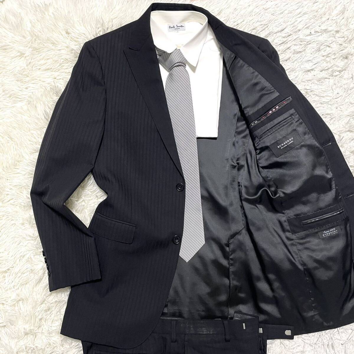 XL size!! Burberry Black Label BURBERRY BLACK LABEL setup suit black color black jacket Super100\'s wool 100 42R