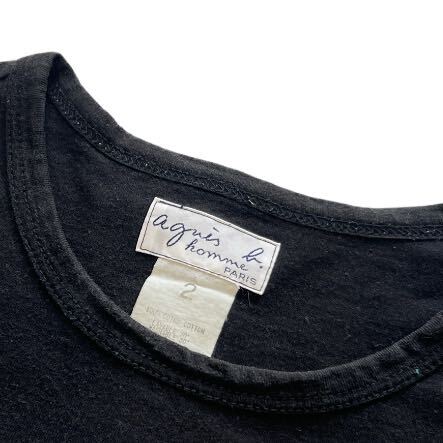 【90s】 agnes b. アニエスベー 半袖Tシャツ Tee メンズ 2 L相当 黒/ブラック 青/ブルー ボーダー クルーネック コットン ビンテージ 古着_画像5