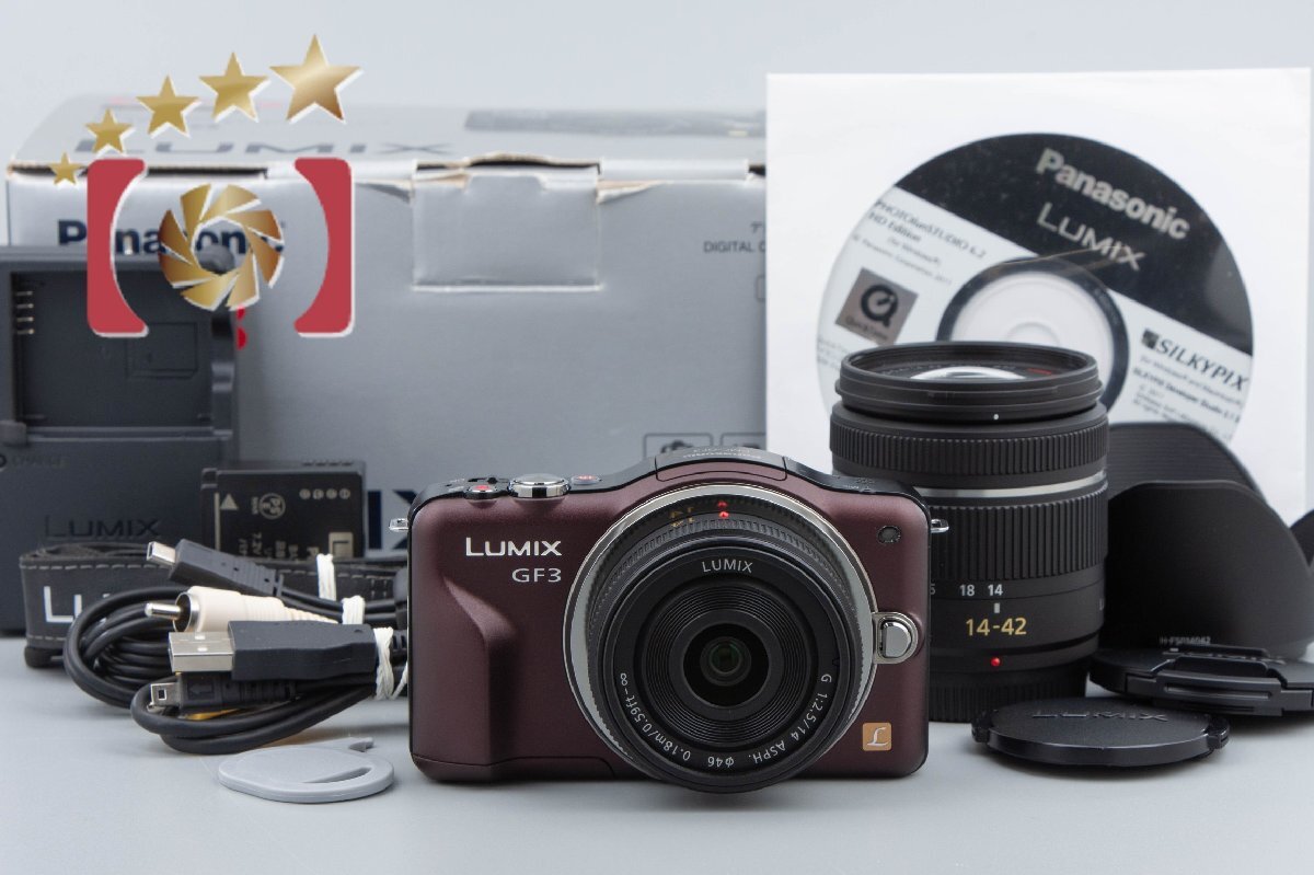 【中古】Panasonic パナソニック LUMIX DMC-GF3 センシュアルブラウン ダブルレンズキット シャッター回数僅少 元箱付き_画像1