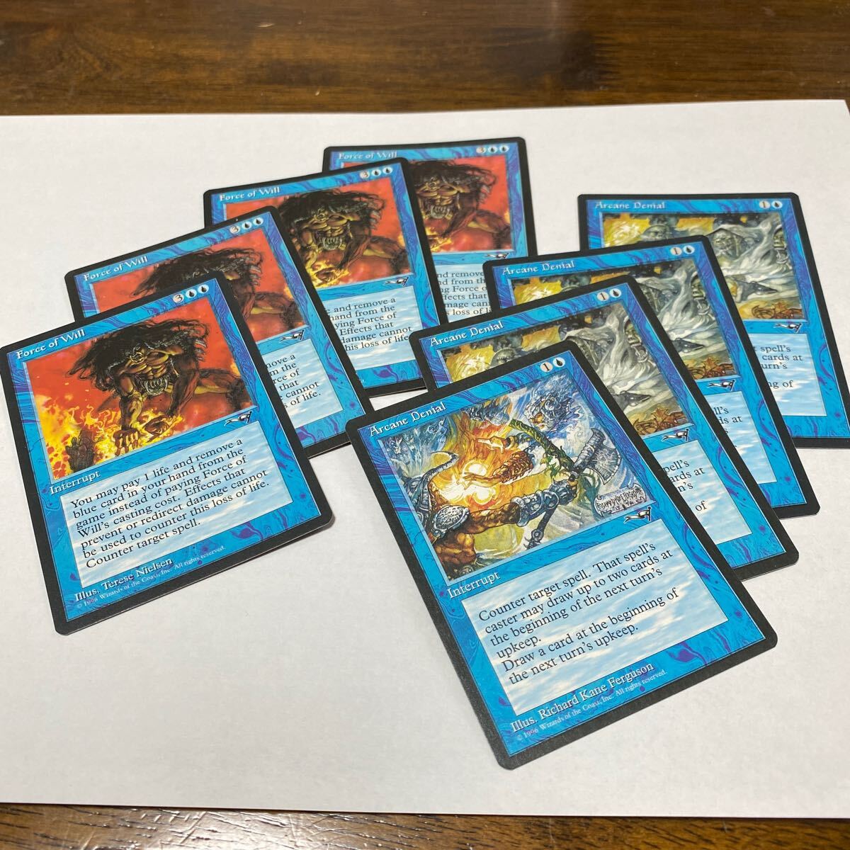 MTG Magic the Gathering ALL 英語 Force of Will/意志の力 4枚1セット +オマケ Arcane Denial 4枚_画像1