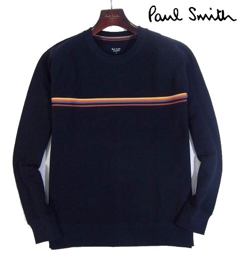 C земля 03846 новый товар V весна Paul Smith мульти- полоса вырез лодочкой рубашка [ L ] футболка тренировочный Paul Smith темно-синий серия 