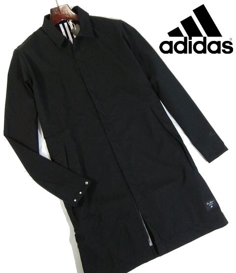 C日03270訳有▼春物 アディダス adidas スプリングコート 【 L 】 ステンカラーコート 耐水加工 コート サイドスリット 黒系_画像1