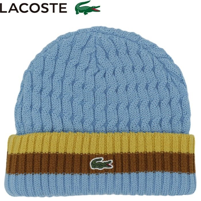 １円★LACOSTE ラコステ ストライプ ニットワッチ/ニットキャップ L7108（ブルー）★送料無料★_画像1