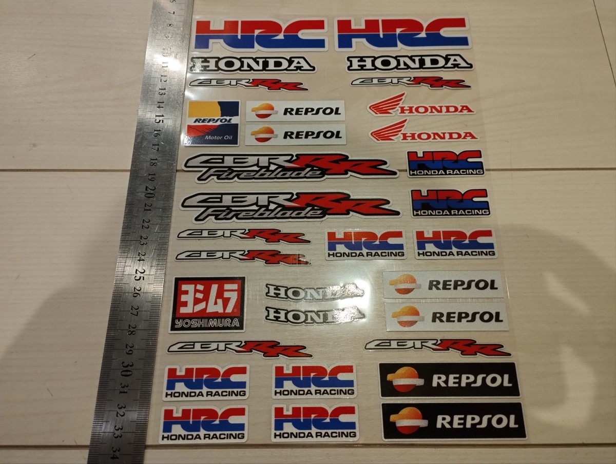 HRCステッカー　約30枚セット（1シート分）　バイクステッカー　防水　レーシングステッカー　HONDA HRC ヘルメット　repsol　ホンダ_画像1