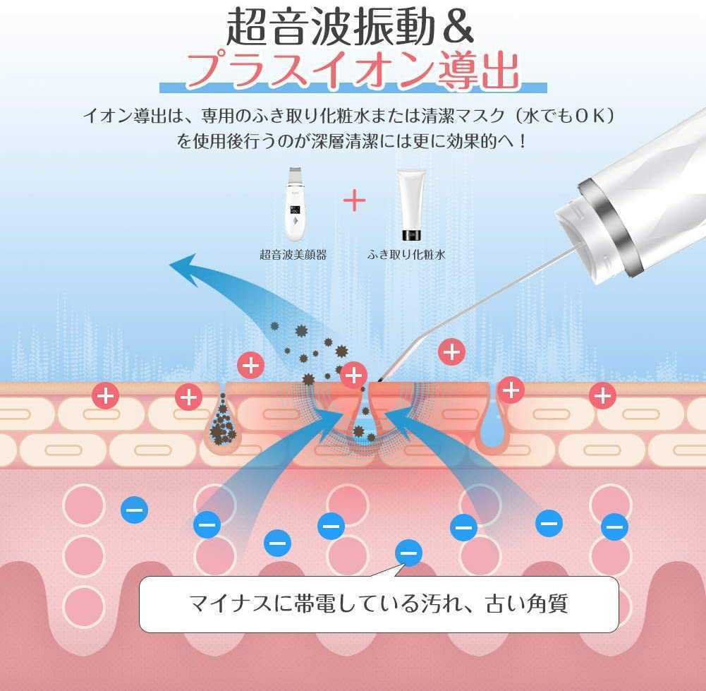 新品　ウォーターピーリング 超音波 美顔器 1台4役 EMS イオン導入導出 USB充電式　PSE認証 日本語説明書付き _画像6