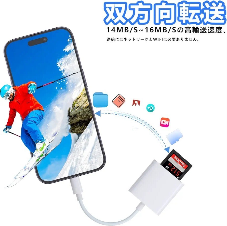 2in1 iphone/ipad SDカードリーダー sdカードカメラリーダー SD/TF対応可能 カメラアダプタ 双方向データ転送 高速転送 変換アダプター_画像4