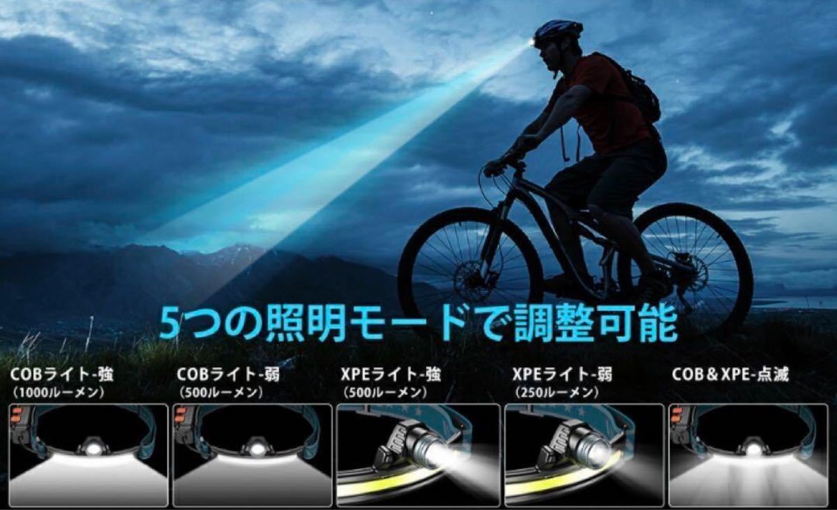 ヘッドライト usb充電式 ヘッドライト LED 調整可 最大1000ルーメンの画像5
