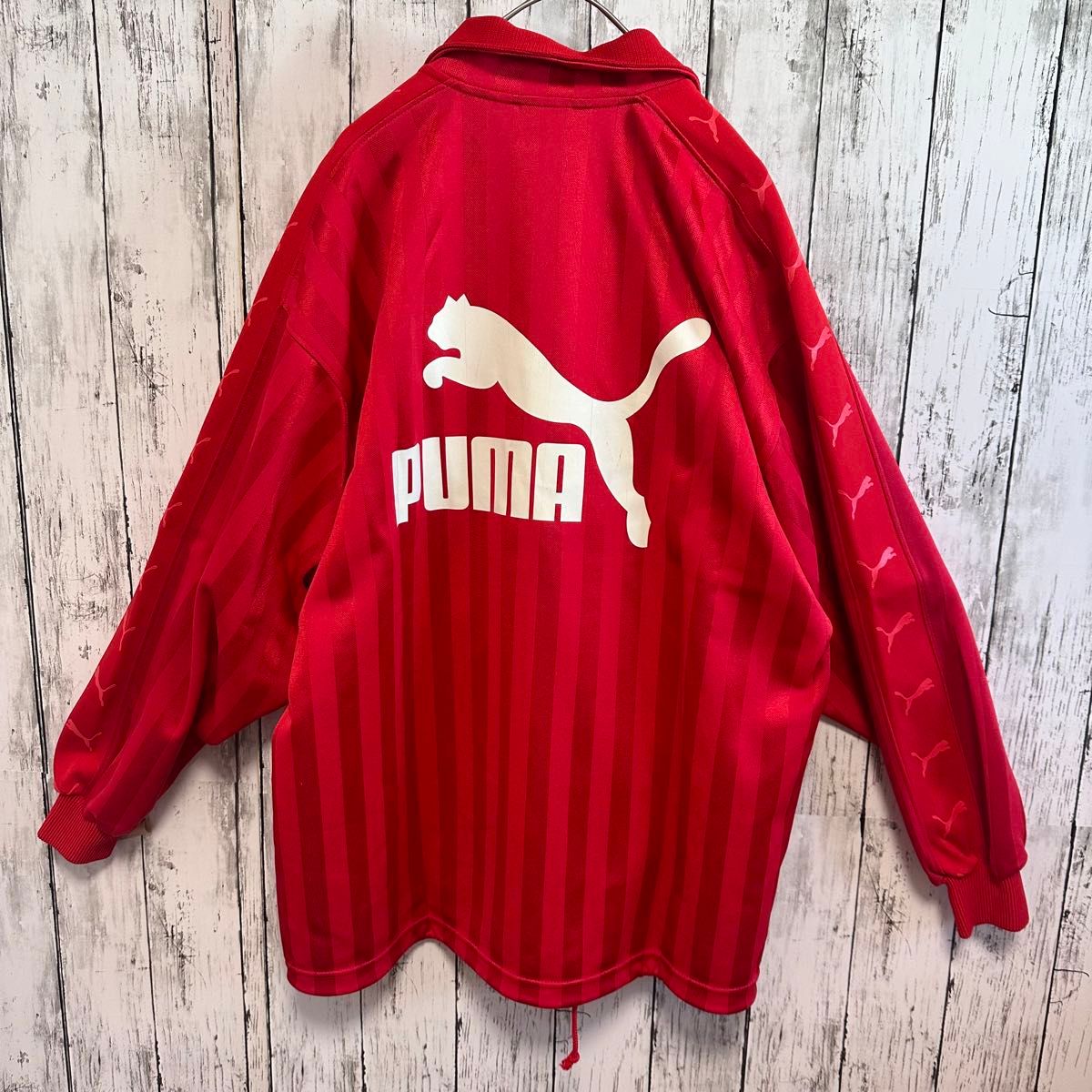 プーマPuma トラックジャケット　90s M 赤×白　ワンポイント刺繍ロゴ入り