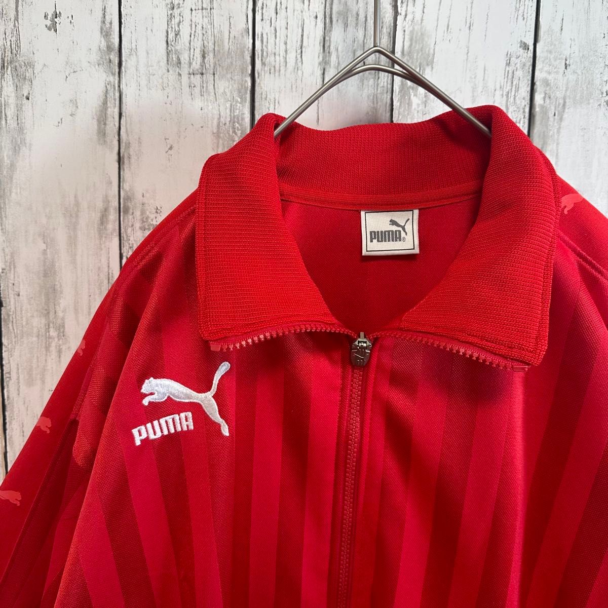 プーマPuma トラックジャケット　90s M 赤×白　ワンポイント刺繍ロゴ入り