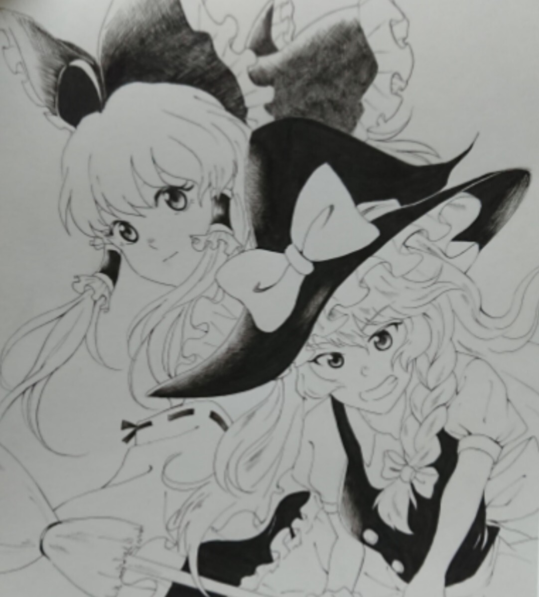10200円 手描きイラスト 東方project モノクロ 霊夢 魔理沙【A4 10200円 手描きイラスト 東方project モノクロ 霊夢 魔理沙【A4
