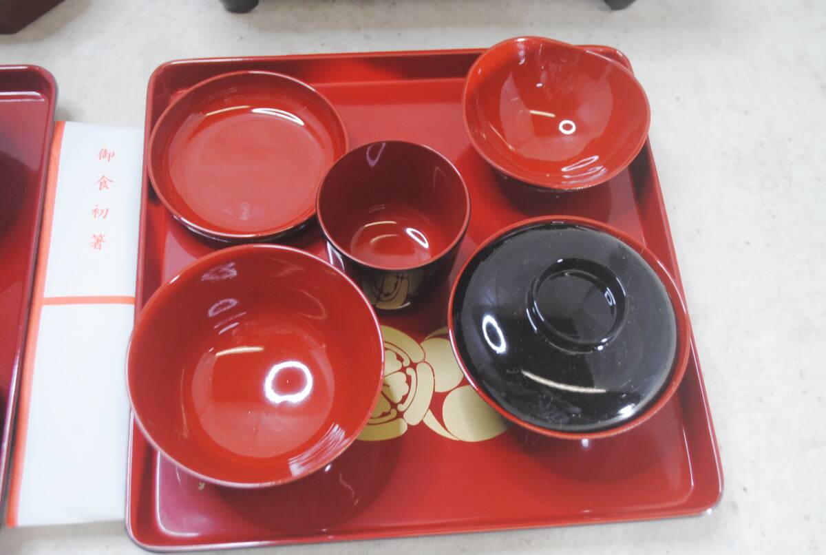 * is 790* weaning ceremony Okuizome tableware 4 set * Japanese-style tableware /./ black / baby's bib attaching / weaning ceremony Okuizome bowl / child / baby / event / goods for fist supplemental feeding / details photograph several equipped 