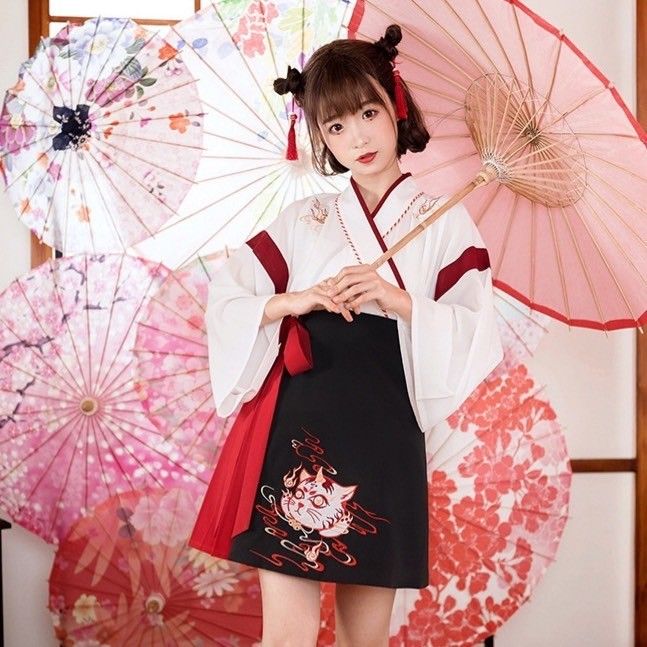 コスプレ　巫女　和装　韓国　和風　着物　袴　イベント　セット　舞台　猫　髪飾り