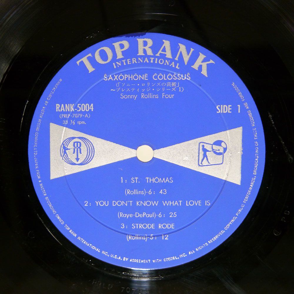 ペラ ソニー・ロリンズ/サキソフォン・コロッサス/TOP RANK INTERNATIONAL RANK5004 LP_画像2