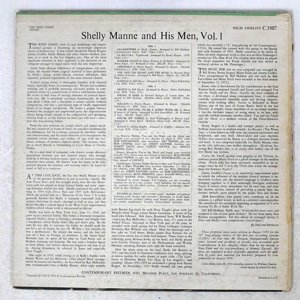 SHELLY MANNE & HIS MEN/WEST COAST SOUND/CONTEMPORARY C3507 LP_画像2