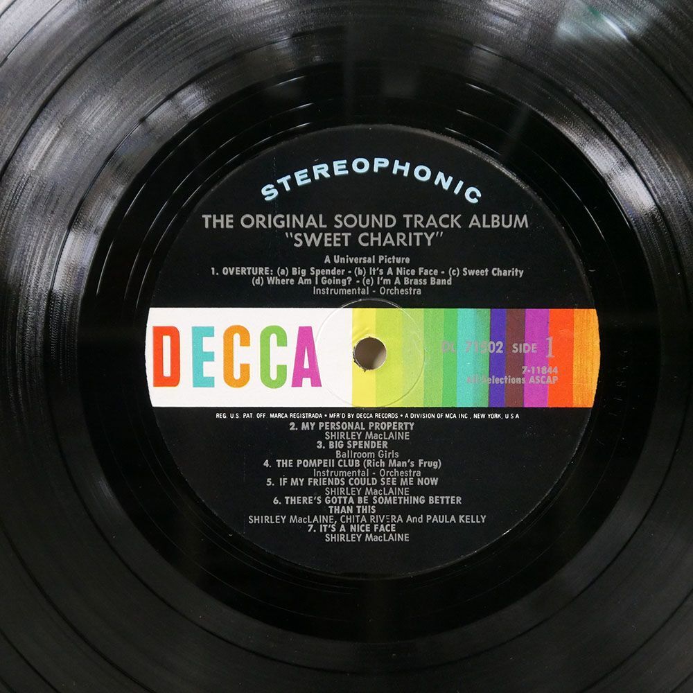 米 SHIRLEY MACLAINE/SWEET CHARITY (THE ORIGINAL SOUND TRACK ALBUM OF THE MUSICAL MOTION PICTURE OF THE ’70’S)/DECCA DL71502 LP_画像2